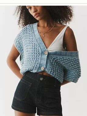 Anthropologie | Pilcro Oversized Distressed Sweater Vest Blue NWT XS